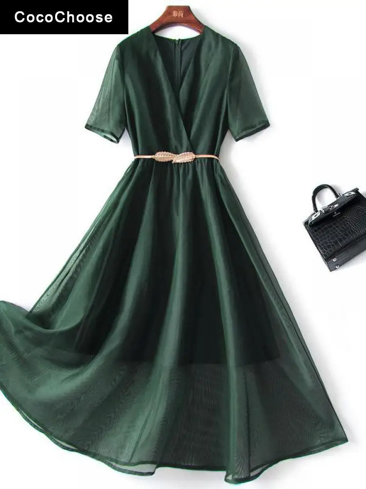 Elegant Women Tulle Dress Summer 2022 Fashion New Solid Color V-neck Short Sleeve Slim Waist Leaves Belted Midi Dresses Green
Elegant Women Tulle Dress Summer 2022 Fashion New Solid Color V-neck Short Sleeve Slim Waist Leaves Belted Midi Dresses Green