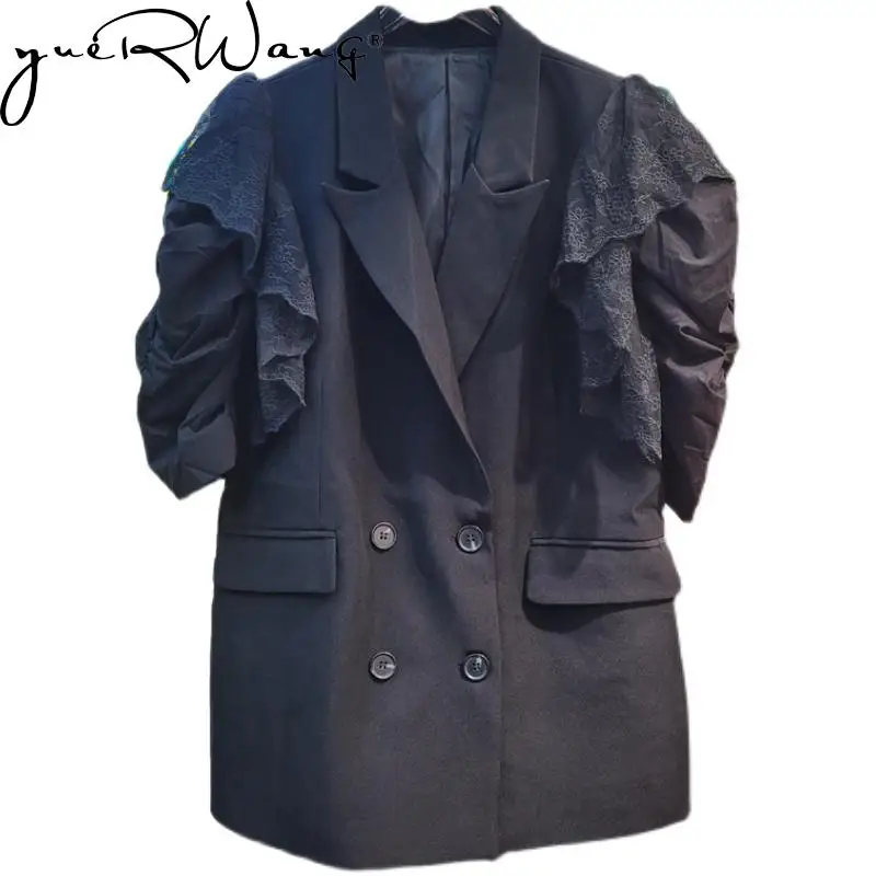 GetSpring Women Blazer Mesh Stitched Puff Sleeve Double Breasted Ladies Black Suit Coat Temperament Female Jacket Fashion Tops
GetSpring Women Blazer Mesh Stitched Puff Sleeve Double Breasted Ladies Black Suit Coat Temperament Female Jacket Fashion Tops