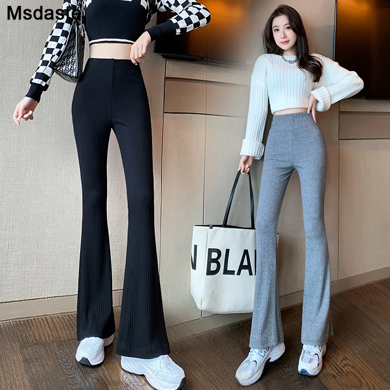 Skinny Bell Bottom Pants Women High Waist Screw Thread Flare Pants Skinny Stretchy Elastic Cotton Woman Bell Bottom Pants 
Skinny Bell Bottom Pants Women High Waist Screw Thread Flare Pants Skinny Stretchy Elastic Cotton Woman Bell Bottom Pants