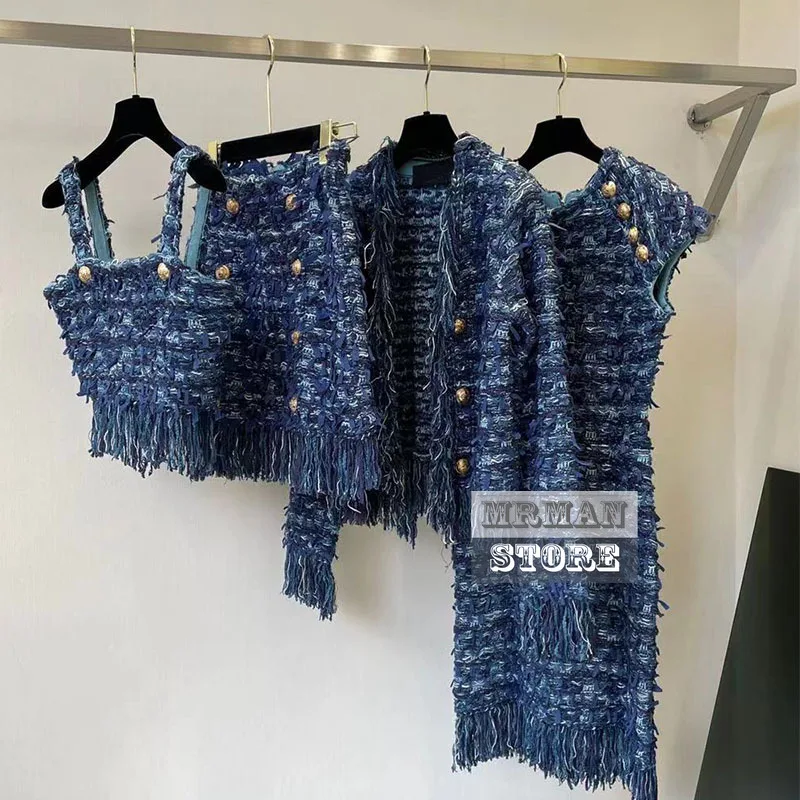 Luxury Designer 2022 Branded High End Fall New Fashion Clothes Two Pieces Set Women Knited Gold Buttons Elegant Women Clothing
Luxury Designer 2022 Branded High End Fall New Fashion Clothes Two Pieces Set Women Knited Gold Buttons Elegant Women Clothing