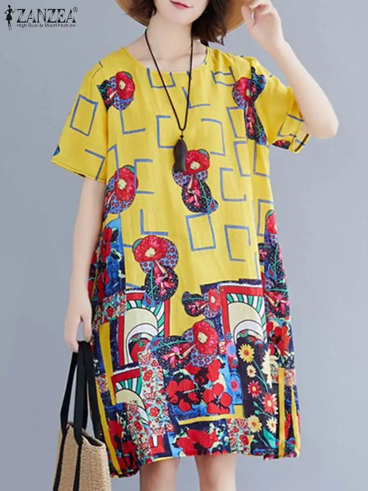 ZANZEA Summer Vintage Print Dress Women Short Sleeve O Neck Bohemian Floral Sundress Loose Beach Vestidos Robe Femme Oversize 
ZANZEA Summer Vintage Print Dress Women Short Sleeve O Neck Bohemian Floral Sundress Loose Beach Vestidos Robe Femme Oversize