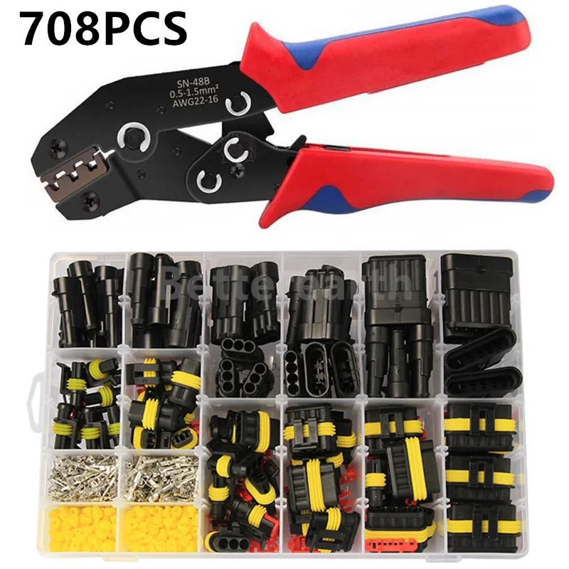 708PCS Electrical Wire Connector Plug Car Plug Waterproof Connector 1/2/3/4 Pin Automotive Plug Terminals SN48 Crimping Kit
708PCS Electrical Wire Connector Plug Car Plug Waterproof Connector 1/2/3/4 Pin Automotive Plug Terminals SN48 Crimping Kit