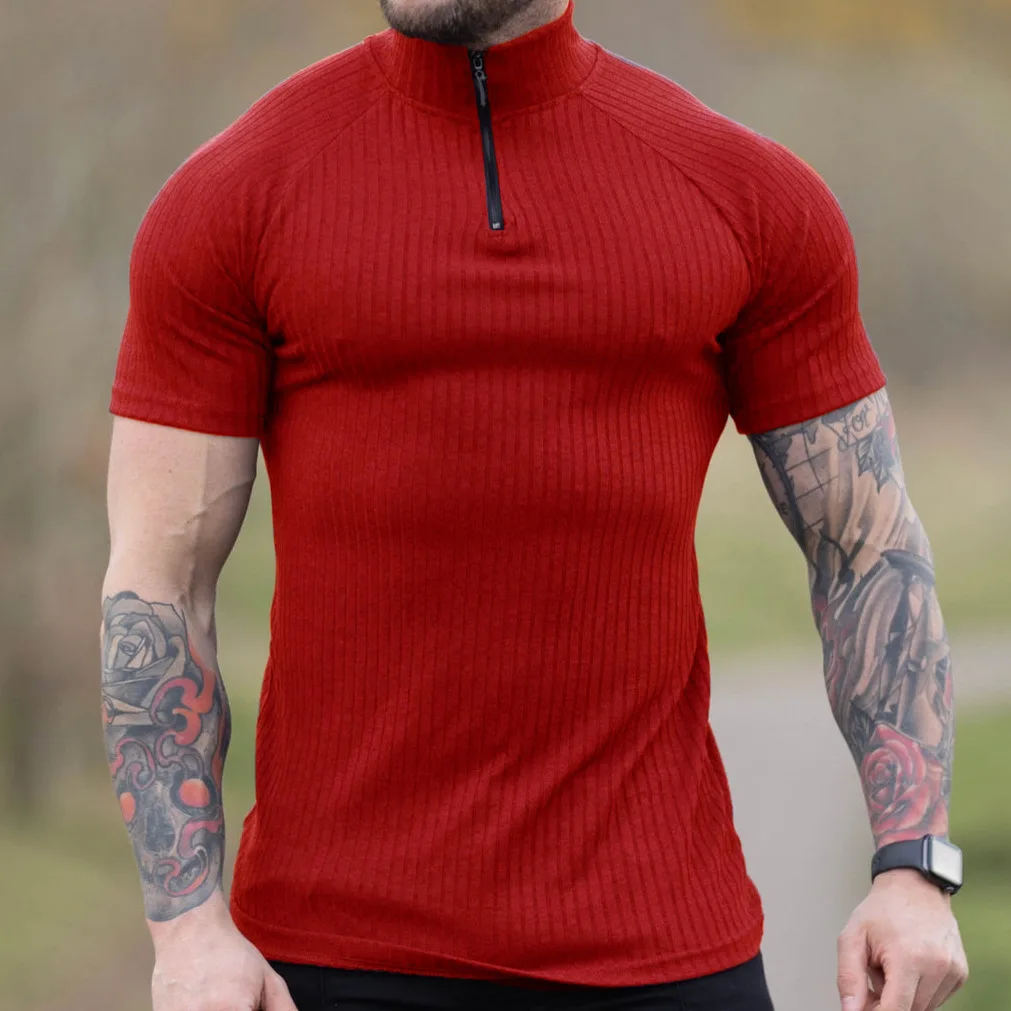 2023 New Men's Slim Zipper Collar Men's Casual Vertical Stripes Short Sleeve Young Men's T-shirt Polo Shirt Fitness Clothes
2023 New Men's Slim Zipper Collar Men's Casual Vertical Stripes Short Sleeve Young Men's T-shirt Polo Shirt Fitness Clothes