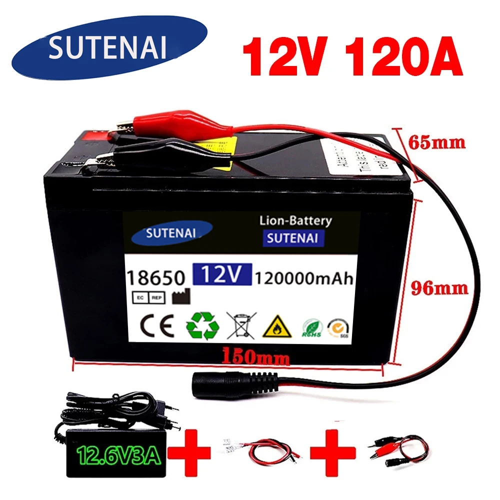 12V 120Ah 120000mAh 18650 lithium battery 30A sprayer built-in high current BMS electric vehicle battery +12.6V charger 
12V 120Ah 120000mAh 18650 lithium battery 30A sprayer built-in high current BMS electric vehicle battery +12.6V charger