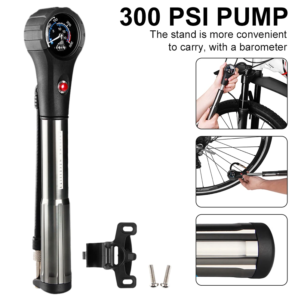 Mini Bike Pump Portable Handheld Bicycle Pump 300PSI with Gauge Air Release Valve Fit Presta & Schrader for Tire Suspension Pump
Mini Bike Pump Portable Handheld Bicycle Pump 300PSI with Gauge Air Release Valve Fit Presta & Schrader for Tire Suspension Pump