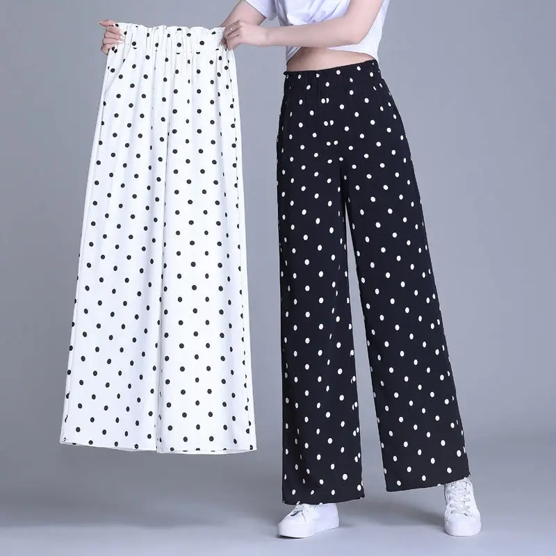 

Wide Leg Pants Womens High Waist Polka Dots Print Elegant Fashion Loose Summer Stylish Thin Trousers Pantalon Femme Ropa E86