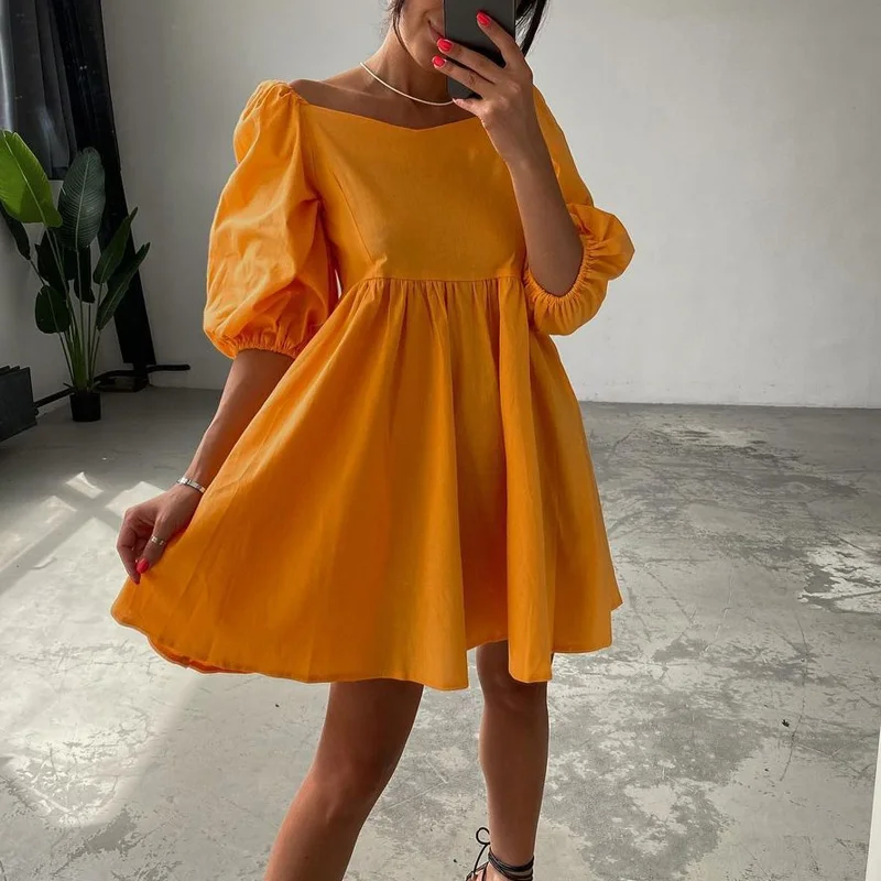 2022 Fashion Women Square Collar Solid Dress Spring Elegant Puff Sleeve Pleat A-Line Mini Casual Summer Loose Party Dress
2022 Fashion Women Square Collar Solid Dress Spring Elegant Puff Sleeve Pleat A-Line Mini Casual Summer Loose Party Dress