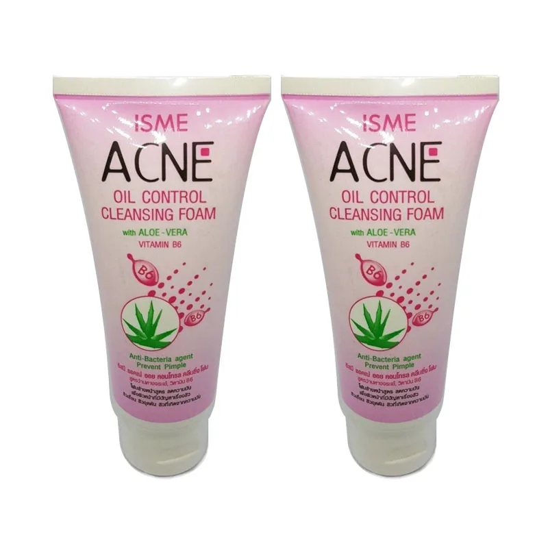 

2 X Thailand Isme Acne Oil Control Cleansing Foam 60g Aloe Vera Vitamin Reduce Black Spots Narrows The Pores Soothes The Skin