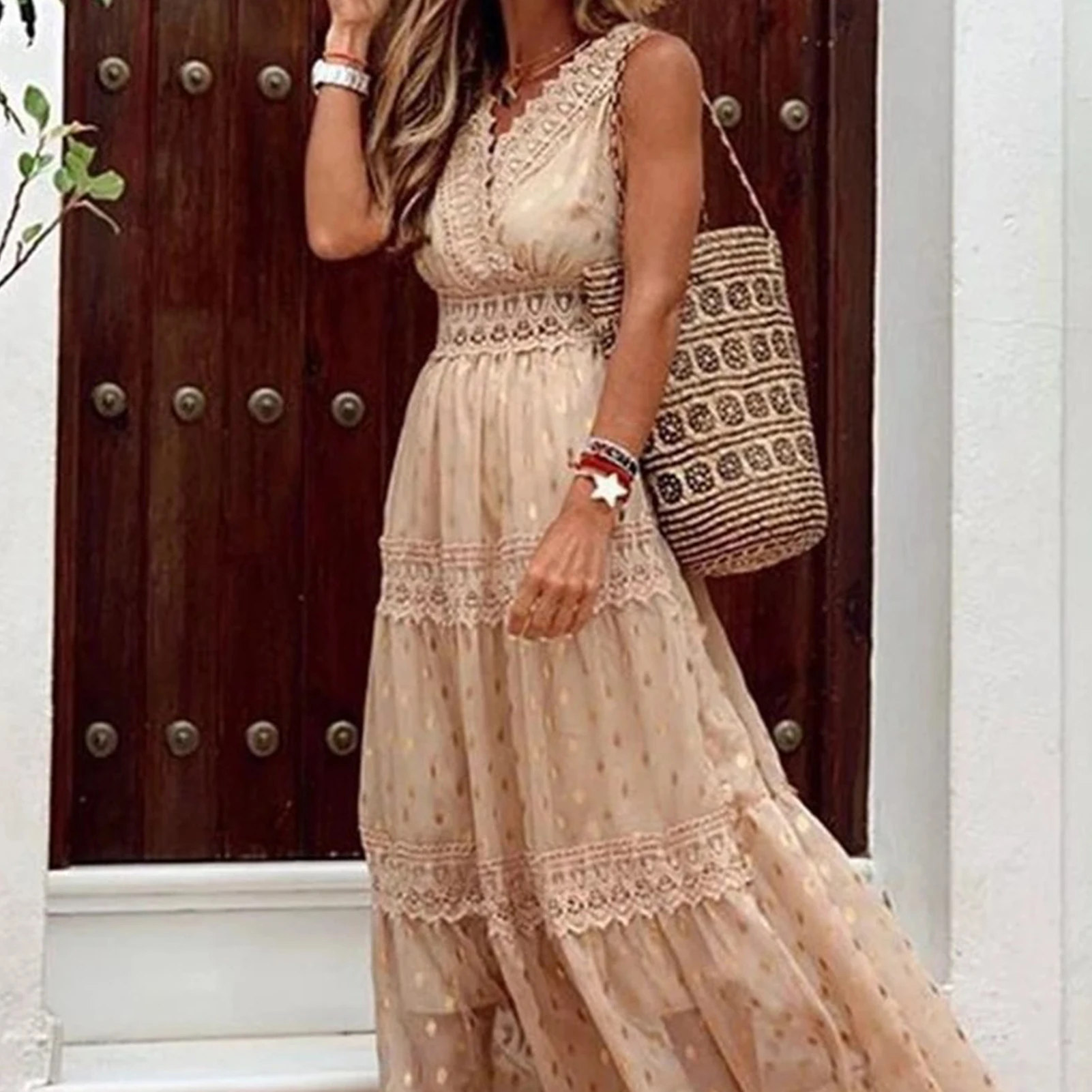 Sleeveless Chiffon Dress Bohemian Style V Neck Maxi Dress A Shape Elegant Classic Long Dress for Party Vacation
Sleeveless Chiffon Dress Bohemian Style V Neck Maxi Dress A Shape Elegant Classic Long Dress for Party Vacation