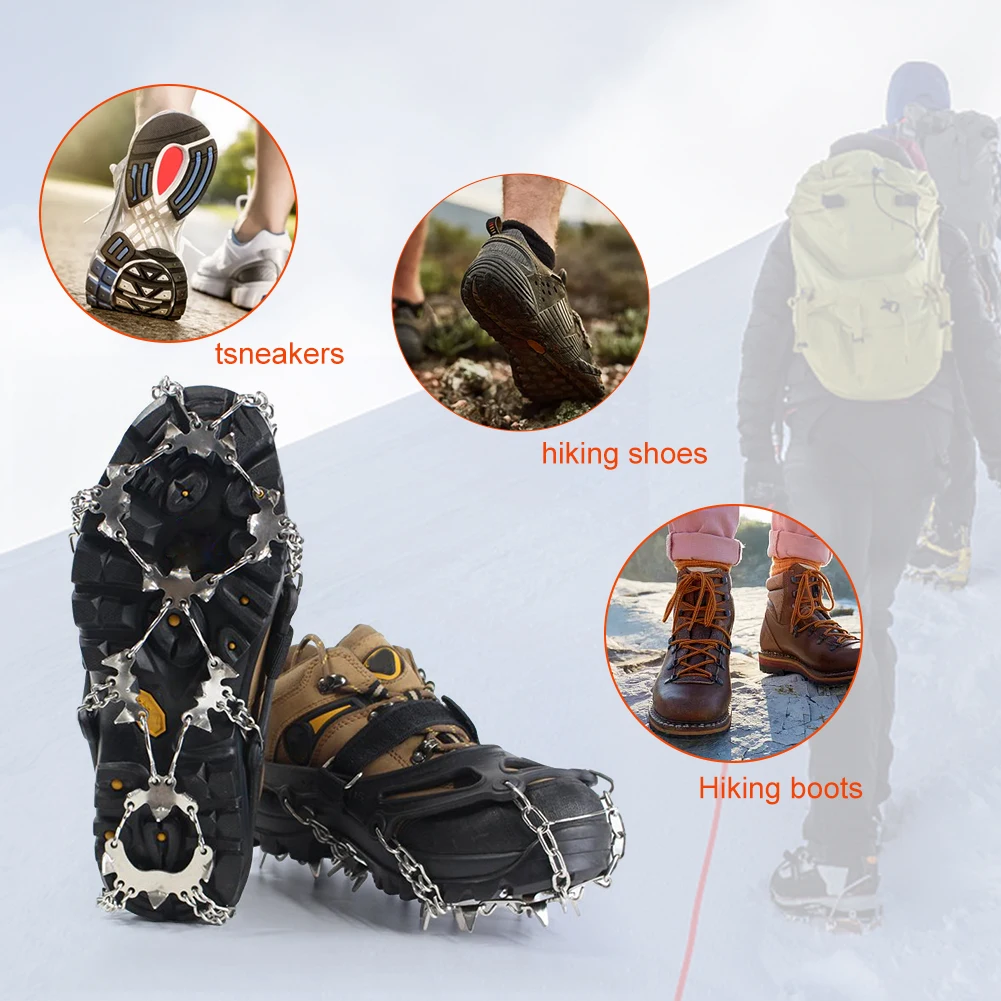 

1 пара легких ледяных скоб, 24 зуба, снежные скобы с сумкой для переноски, захват для снега для пеших прогулок, скалолазания, бега на снегу, льду