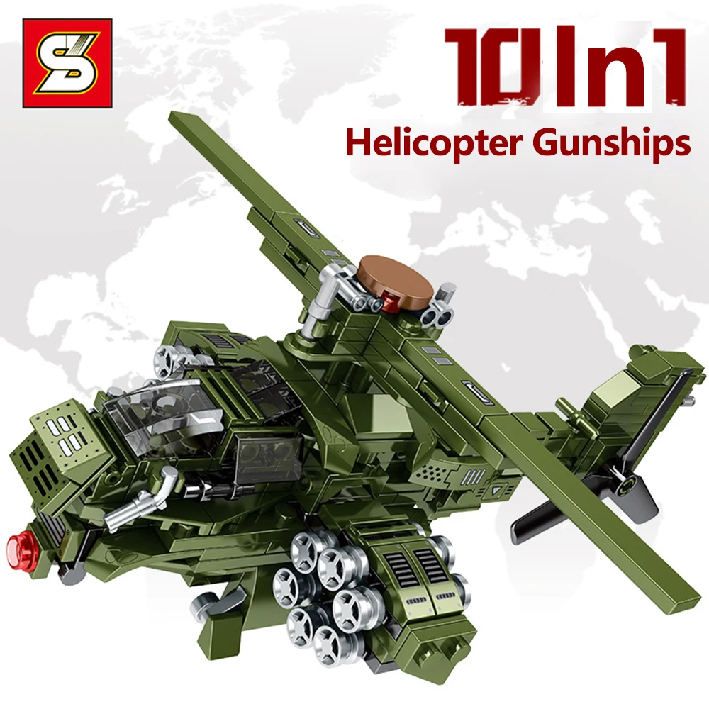 SY BLOCK Military Fighter 10 in 1 Armed Helicopter WW2 Tank Building Blocks Echnical Gunship Airplane Model for Kids Toys Gifts
SY BLOCK Military Fighter 10 in 1 Armed Helicopter WW2 Tank Building Blocks Echnical Gunship Airplane Model for Kids Toys Gifts