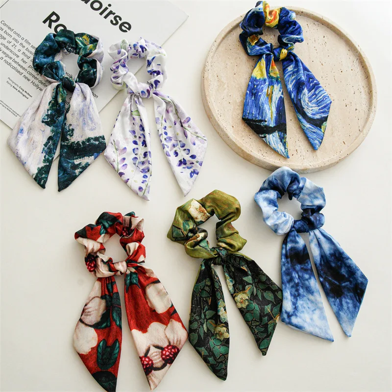Fashion Print Cloth Fabric Long Ribbon Scrunchies Women Girls Ponytail Scarf Elastic Hair Bands Ties Hair Accessories Wholesale
Fashion Print Cloth Fabric Long Ribbon Scrunchies Women Girls Ponytail Scarf Elastic Hair Bands Ties Hair Accessories Wholesale