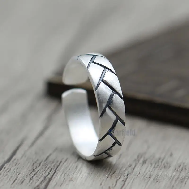 

S990 Sterling Silver Jewelry Fashion Braided Opening Men Women Ring Ring Thai Silver Retro Simple Personality Ring