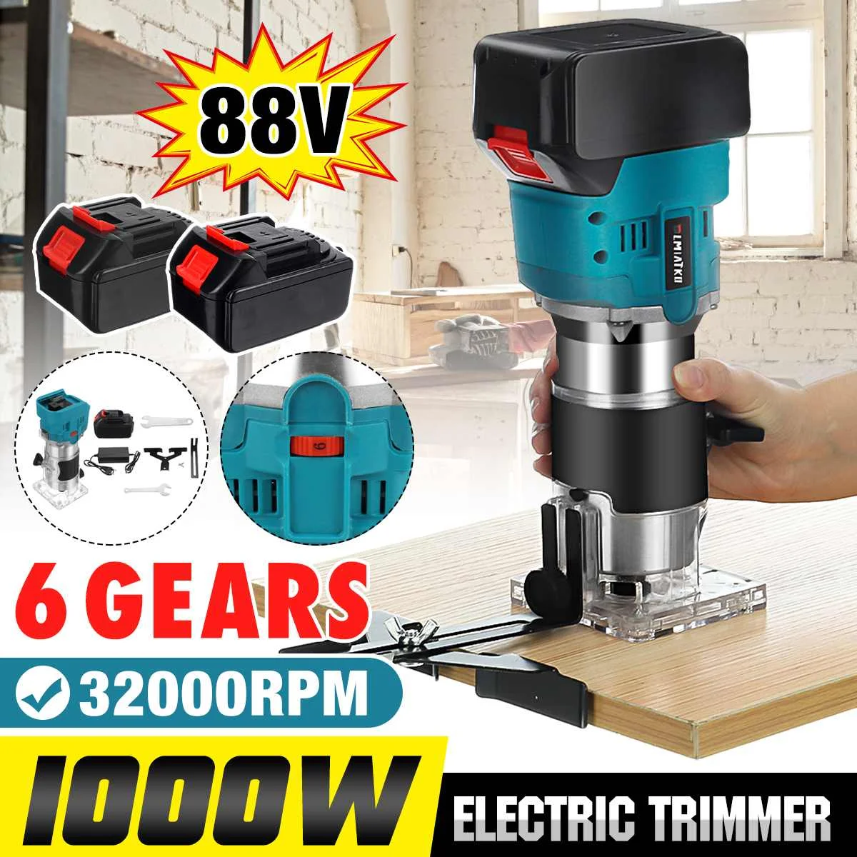 6 Speeds 30000RPM Cordless Electric Hand Trimmer Inclined Socket Wood Router Woodworking Engraving For Makita 18V Battery
6 Speeds 30000RPM Cordless Electric Hand Trimmer Inclined Socket Wood Router Woodworking Engraving For Makita 18V Battery