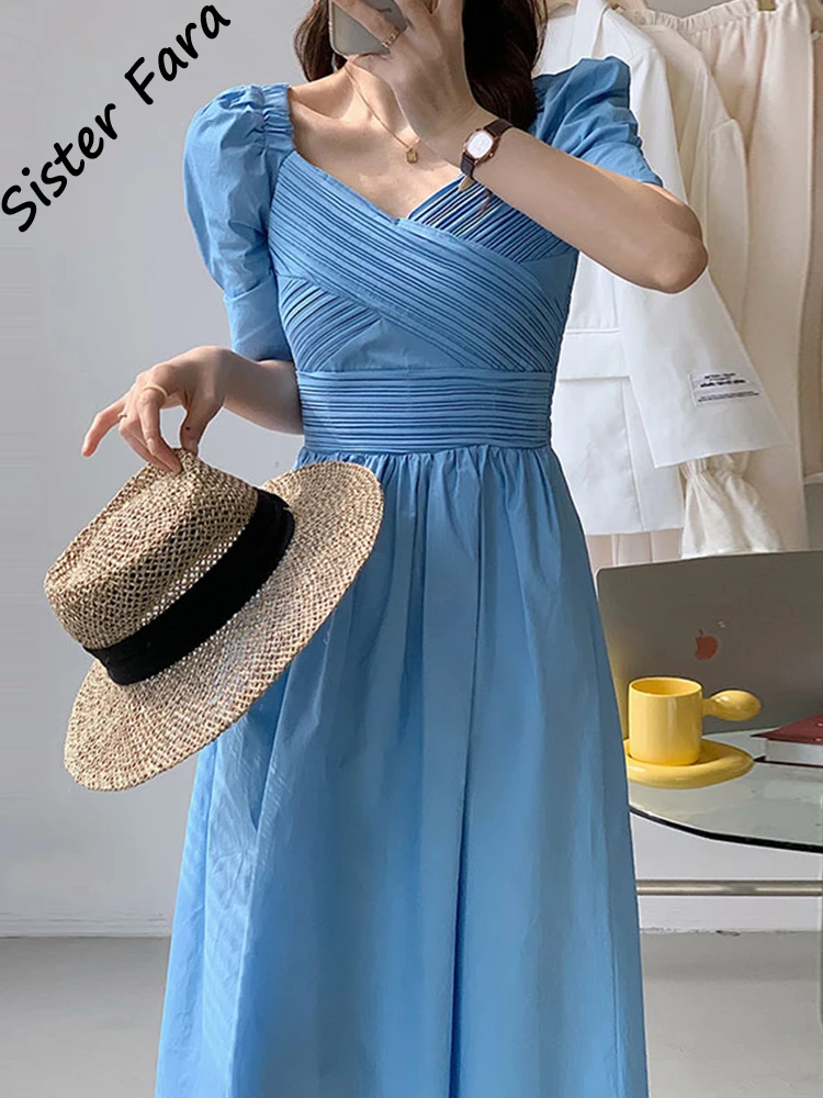 Sister Fara V-Neck Cross Folds Elegant Dresses for Women's Summer High Waist Casual Dress Female Puff Sleeves Solid Mid Dresses
Sister Fara V-Neck Cross Folds Elegant Dresses for Women's Summer High Waist Casual Dress Female Puff Sleeves Solid Mid Dresses