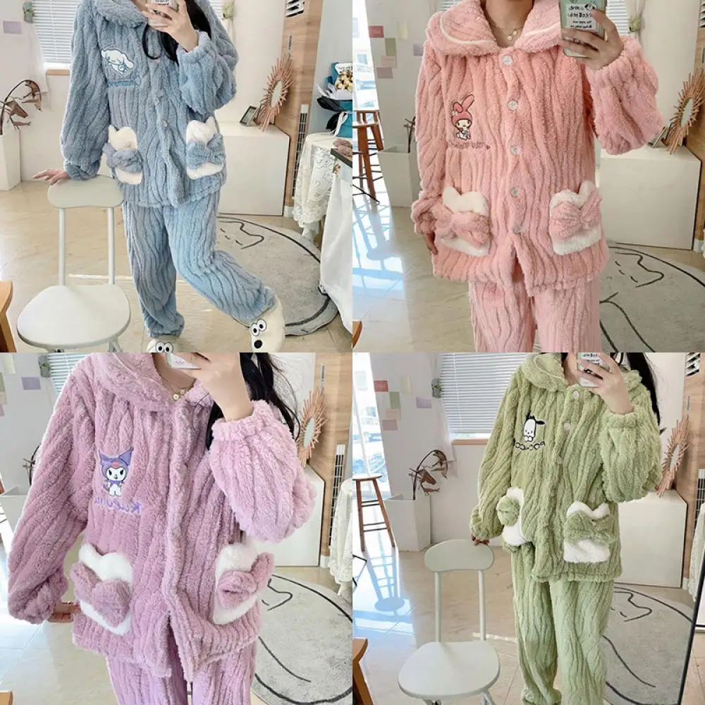 Kawaii Sanrio Plush My Melody Kuromi Cinnamoroll Cartoon Cute Pajamas Women Coral Fleece Warm In Winter Thickened Plush Set Gift
Kawaii Sanrio Plush My Melody Kuromi Cinnamoroll Cartoon Cute Pajamas Women Coral Fleece Warm In Winter Thickened Plush Set Gift