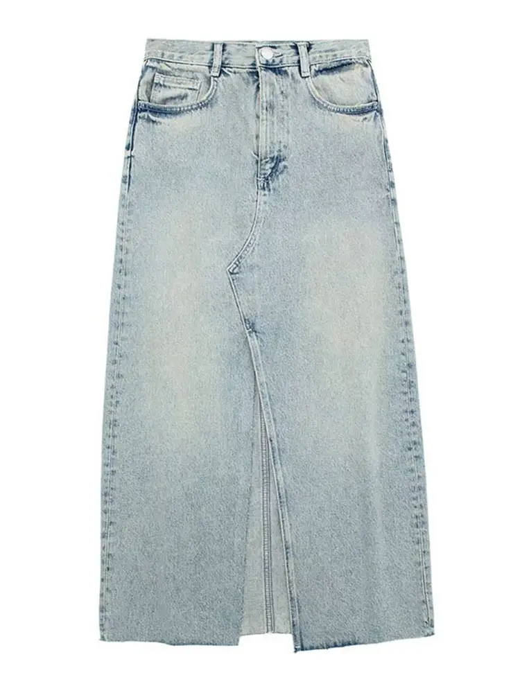 Retro Split Undertint Denim Skirt Women Fashion Pocket High Waist Long Skirts New Spring Summer Female Casual Streetwear
Retro Split Undertint Denim Skirt Women Fashion Pocket High Waist Long Skirts New Spring Summer Female Casual Streetwear