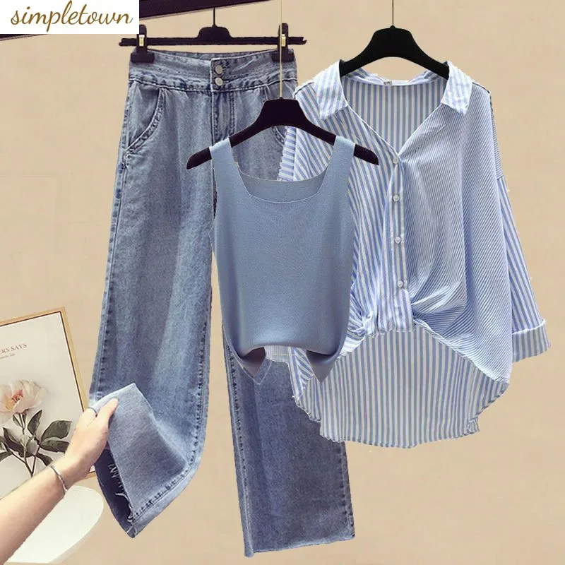 Large Women's Spring/Summer Korean Edition Set 2023 New Shirt Coat Temperament Tank Top Wide Leg Jeans Three Piece Set
Large Women's Spring/Summer Korean Edition Set 2023 New Shirt Coat Temperament Tank Top Wide Leg Jeans Three Piece Set
