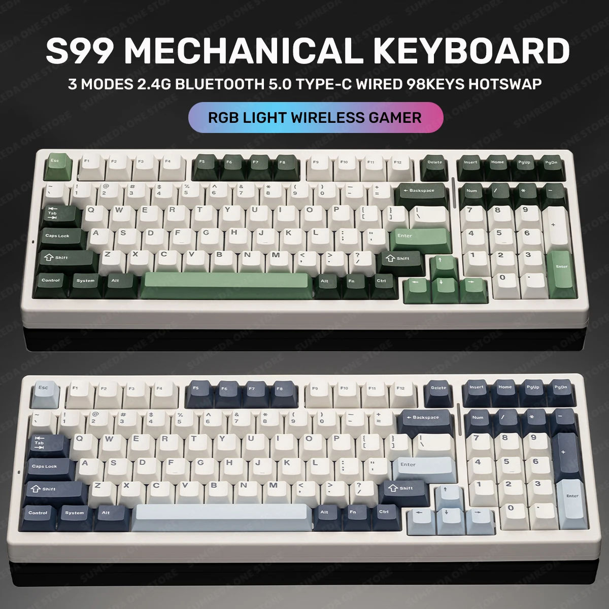 VGN S99 Gaming Mechanical Keyboard 98Key Wireless 2.4G Bluetooth Game Keyboard RGB Backlit Hotswap Gasket Gamer Keyboard teclado
VGN S99 Gaming Mechanical Keyboard 98Key Wireless 2.4G Bluetooth Game Keyboard RGB Backlit Hotswap Gasket Gamer Keyboard teclado