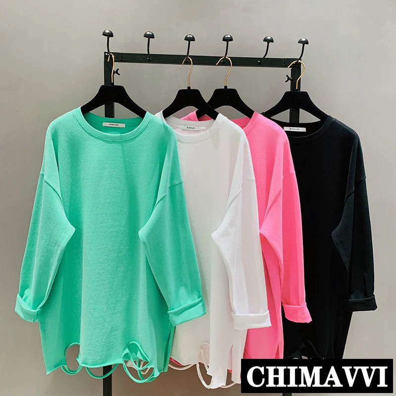 2020 New Women's Hole Cotton T Shirt Loose O-neck Long-sleeved Solid Color Simple Pullover Tshirt Oversized Tee Sudadera Femme
2020 New Women's Hole Cotton T Shirt Loose O-neck Long-sleeved Solid Color Simple Pullover Tshirt Oversized Tee Sudadera Femme
