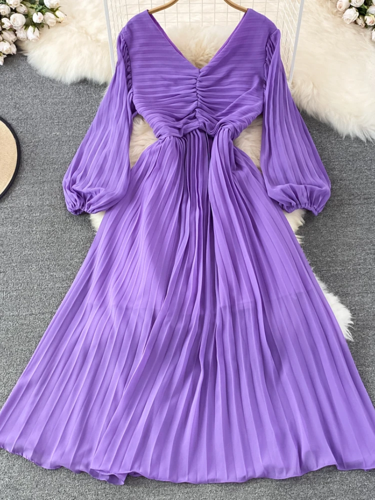 Women Fashion Elegant Pleated Midi Autumn Dress Vintage A-Line Casual Party Solid Vestidos Femme Holiday Birthday Robe Clothes
Women Fashion Elegant Pleated Midi Autumn Dress Vintage A-Line Casual Party Solid Vestidos Femme Holiday Birthday Robe Clothes