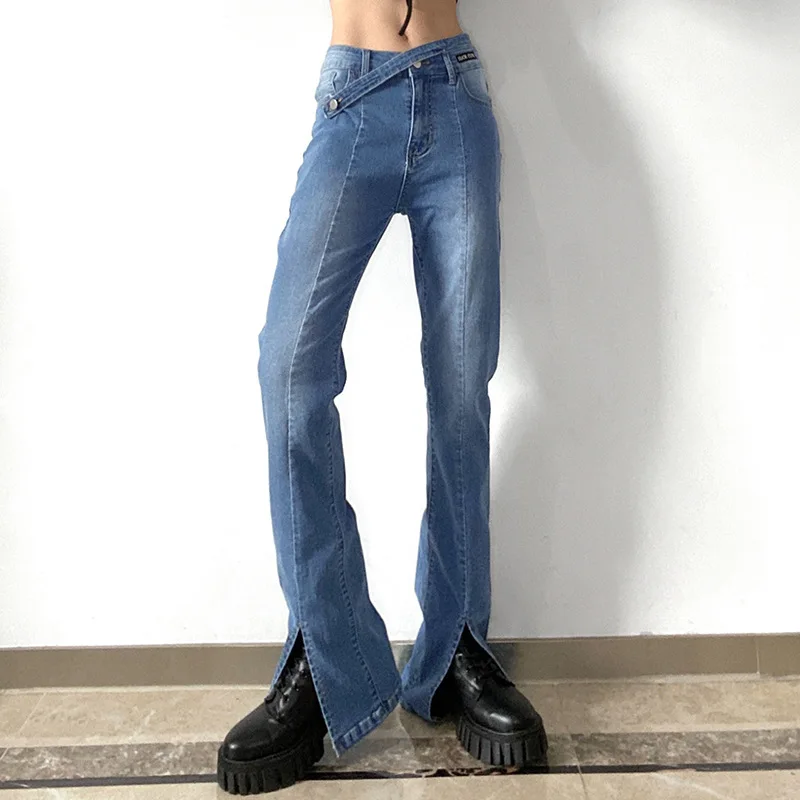 Spring 2022 Women Blue Flare Jeans Retro Fashion Irregular Low Waist Split Bellbottoms Y2k Jeans Femme Casual Skinny Denim Pants
Spring 2022 Women Blue Flare Jeans Retro Fashion Irregular Low Waist Split Bellbottoms Y2k Jeans Femme Casual Skinny Denim Pants