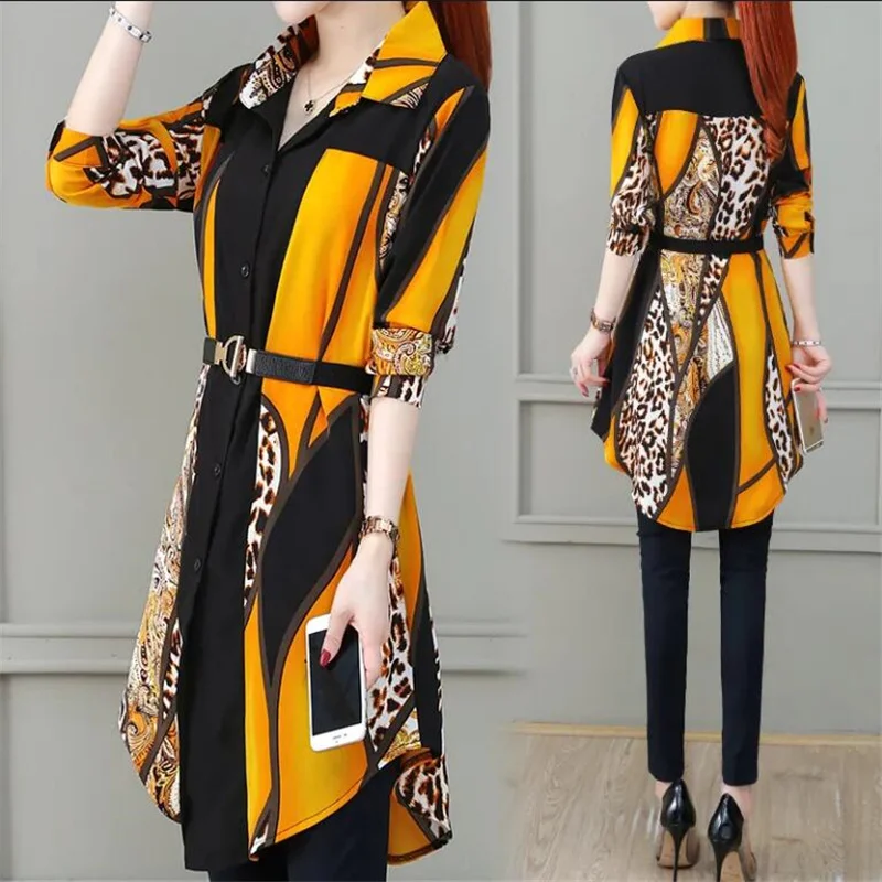 Long Chiffon Shirts Women's summer Blouse Lapel Button trend Printing Tops Office Blouses Ladies Shirtdress Camisas largas mujer
Long Chiffon Shirts Women's summer Blouse Lapel Button trend Printing Tops Office Blouses Ladies Shirtdress Camisas largas mujer