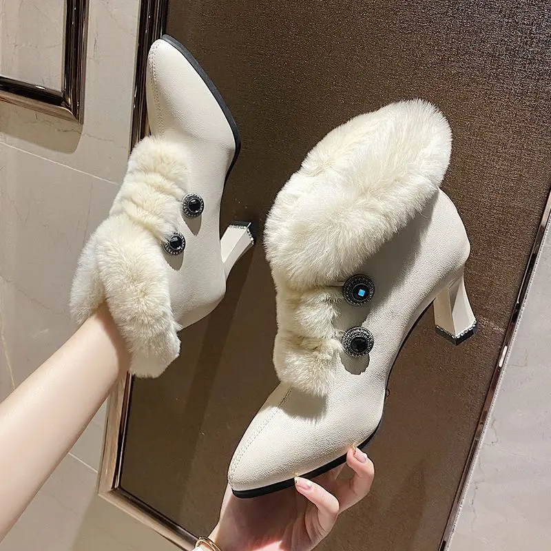 FHANCHU 2022 Fur Ankle Boots,Fashion Women's Winter Shoes,High Heeled Short Botas,Pointed Toe,Back Zip,Black,Beige,Dropship
FHANCHU 2022 Fur Ankle Boots,Fashion Women's Winter Shoes,High Heeled Short Botas,Pointed Toe,Back Zip,Black,Beige,Dropship