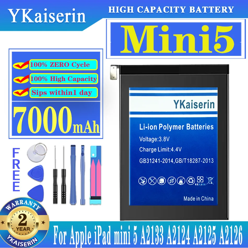 

YKaiserin 7000mAh Battery For Apple IPad Mini 5 A2133 A2124 A2125 A2126 Mini5 Mini 5 New Batteris + Track Code