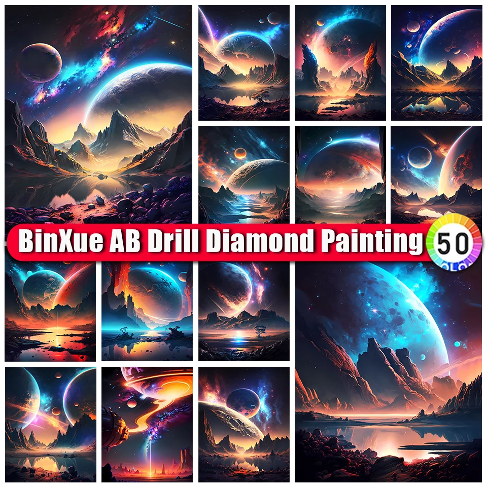 

BinXue 5D DIY Fantasy Landscape Moon AB Diamond Painting Scenery Canyon Lake Cross Stitch Aurora Handmade DIY Mosaic Art Gift