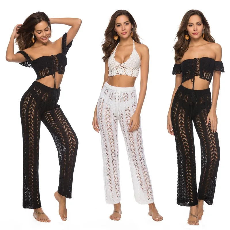 White Hollow Out Crochet Knitted Drawstring Sexy Pants Trousers Women Streetwear High Waist Skinny Long Flare Pants Club
White Hollow Out Crochet Knitted Drawstring Sexy Pants Trousers Women Streetwear High Waist Skinny Long Flare Pants Club