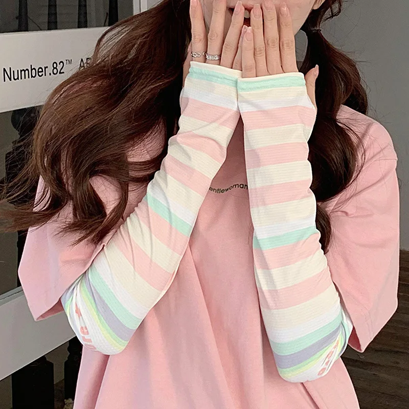 Women Ice Silk Rainbow Stripe Cover Sleeves Arm Energetic Sun UV Protection Long-sleeved Glove Sunscreen Sleeve Loose Driving
Women Ice Silk Rainbow Stripe Cover Sleeves Arm Energetic Sun UV Protection Long-sleeved Glove Sunscreen Sleeve Loose Driving