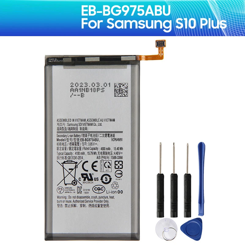 Replacement Battery EB-BG975ABU For Samsung GALAXY S10+ S10 Plus S10Plus SM-G9750 G9750 4100mAh Phone Battery
Replacement Battery EB-BG975ABU For Samsung GALAXY S10+ S10 Plus S10Plus SM-G9750 G9750 4100mAh Phone Battery