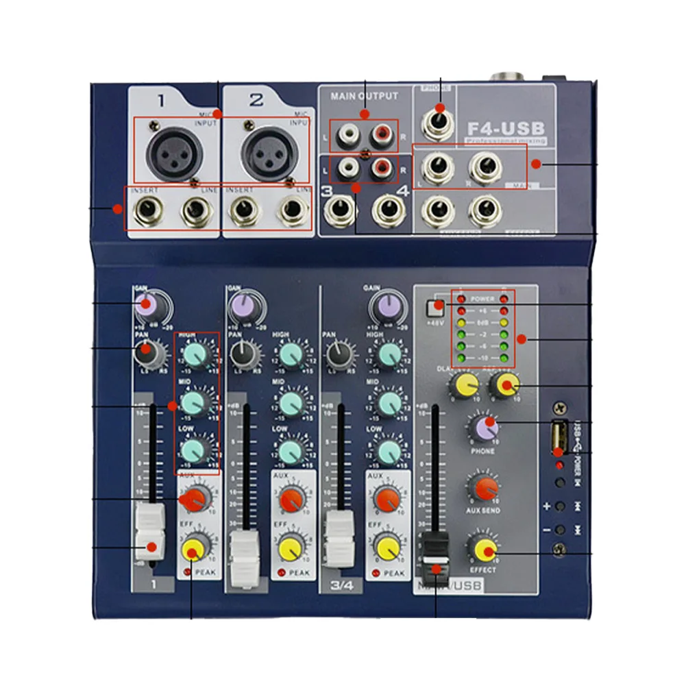 4 Channel Mini Audio Mixer USB BT DJ Sound Mixing Console Amplifier Studio For Studio Recording DJ Equipment Portable
4 Channel Mini Audio Mixer USB BT DJ Sound Mixing Console Amplifier Studio For Studio Recording DJ Equipment Portable