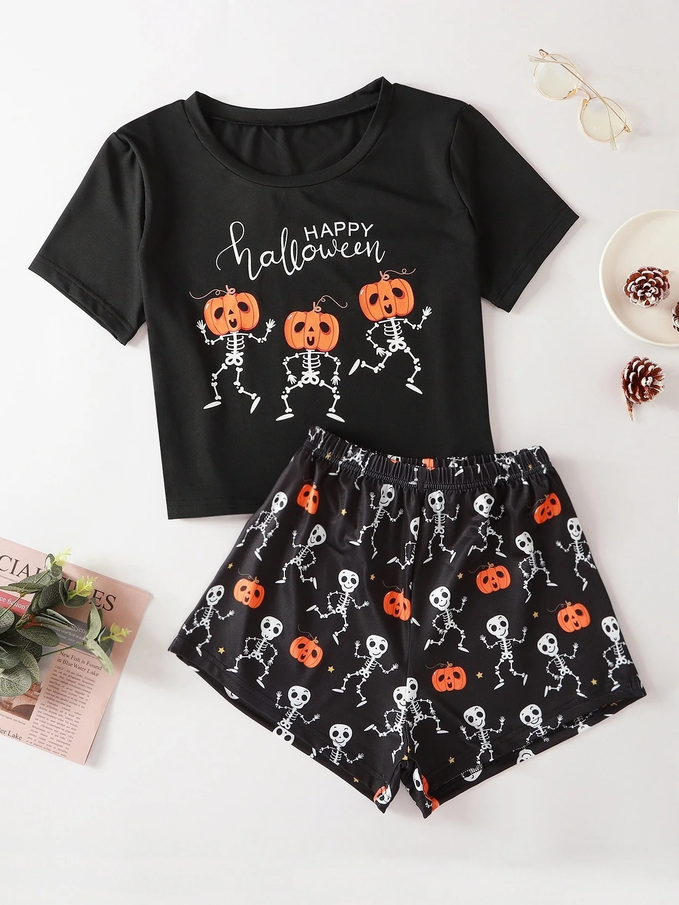 New Style Happy Halloween Pumpkin Skull Short Sleeve T Shirts & Shorts Pajama Set Women Summer Comfortable Sleepwear Home Suits
New Style Happy Halloween Pumpkin Skull Short Sleeve T Shirts & Shorts Pajama Set Women Summer Comfortable Sleepwear Home Suits