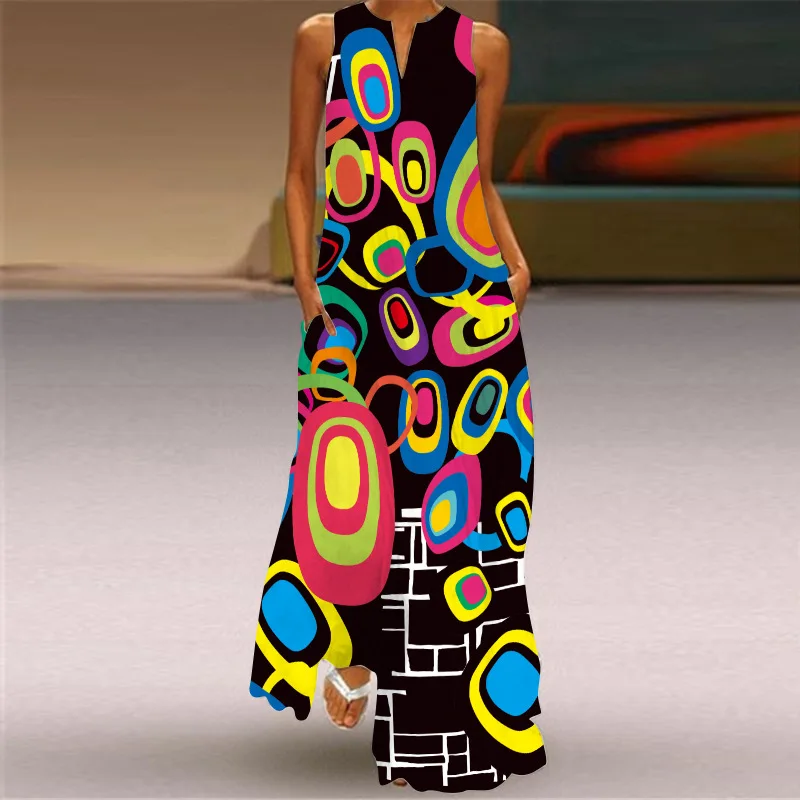 Summer Black Circle Print Print Dress Holiday Beach Casual Vintage Party Robe Woman Elegant Sleeveless Long Dress Vestidos
Summer Black Circle Print Print Dress Holiday Beach Casual Vintage Party Robe Woman Elegant Sleeveless Long Dress Vestidos