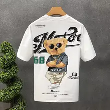 New Mens Cotton T-shirt Korean Summer Mens Cool Bear Short Sleeve Top High Quality White T Shirt O-neck Tee Shirt Men Clothing