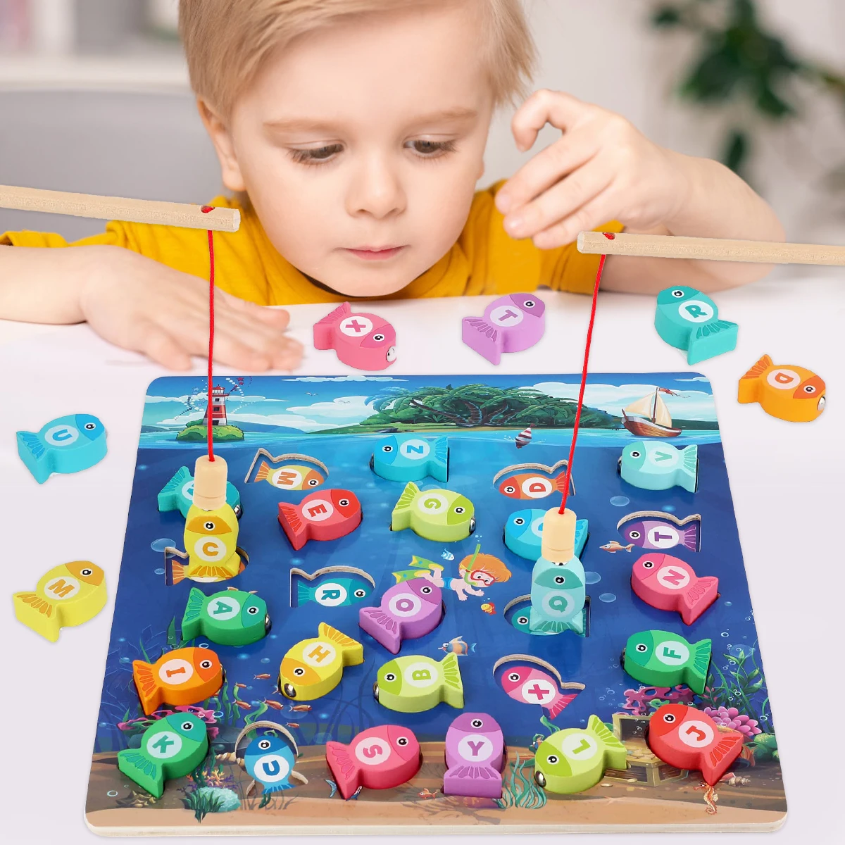 Magnetic Wooden Fishing Games for Toddlers Creative Fish Catching for Preschool Kids Home Alphabets Learning Games ABC Letters
Magnetic Wooden Fishing Games for Toddlers Creative Fish Catching for Preschool Kids Home Alphabets Learning Games ABC Letters