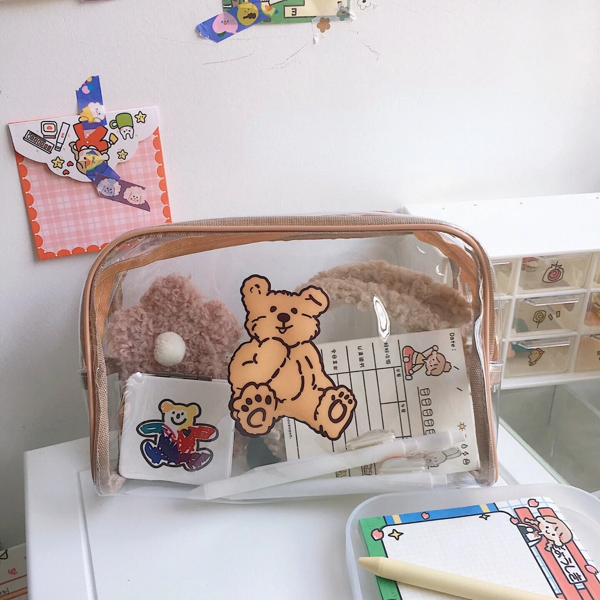 Cute Storage Bag Pencil Case Women Transparent Cosmetic Bag Student Stationery Portable Bear Cartoon Large Capacity Wash Bag
Cute Storage Bag Pencil Case Women Transparent Cosmetic Bag Student Stationery Portable Bear Cartoon Large Capacity Wash Bag