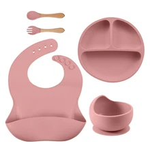 BPA Free Baby Silicone Tableware Set with Divided Baby Plates Feeding Bowls Straw Cup and Spoon for Toddler Training