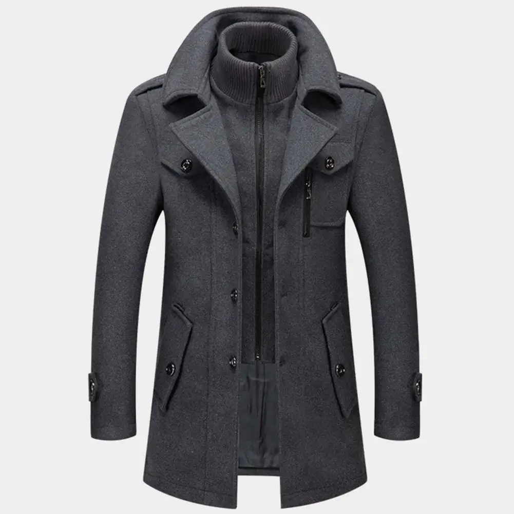 

Простая мужская куртка, уличная одежда, мужская куртка с двойным воротником, средняя длина, однотонная куртка с карманами