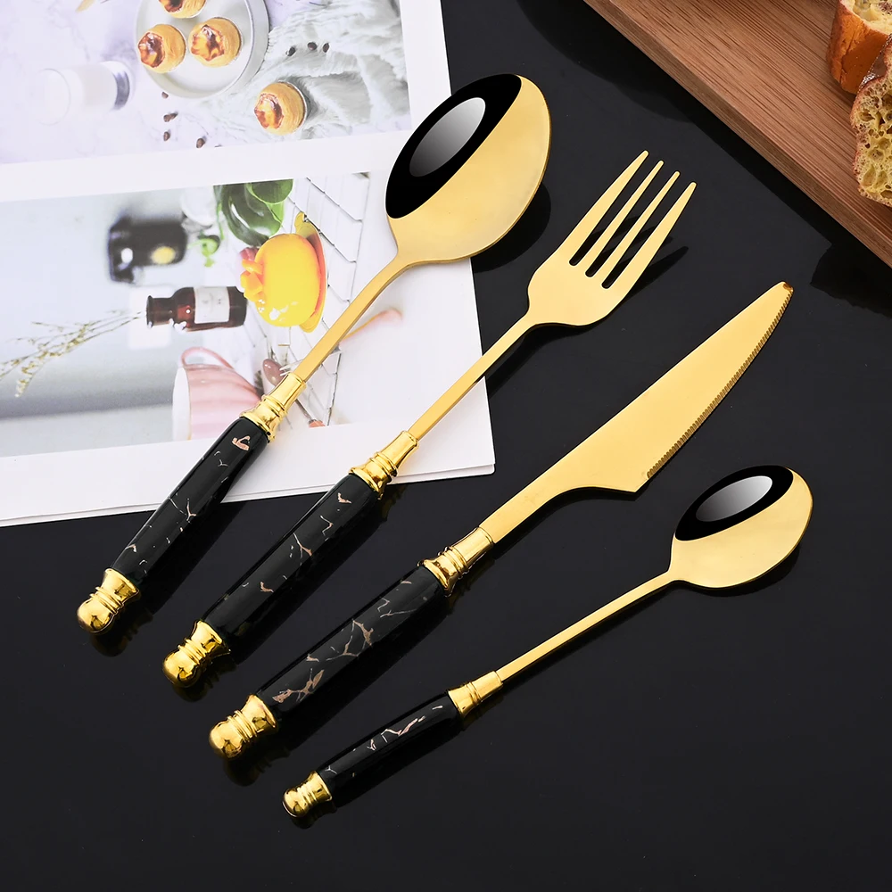 16Pcs Mirror Ceramic Handle Tableware Cutlery Set Black Gold Flatware Dinner Fork Spoon Knife Set Stainless Steel Dinnerware Set
16Pcs Mirror Ceramic Handle Tableware Cutlery Set Black Gold Flatware Dinner Fork Spoon Knife Set Stainless Steel Dinnerware Set