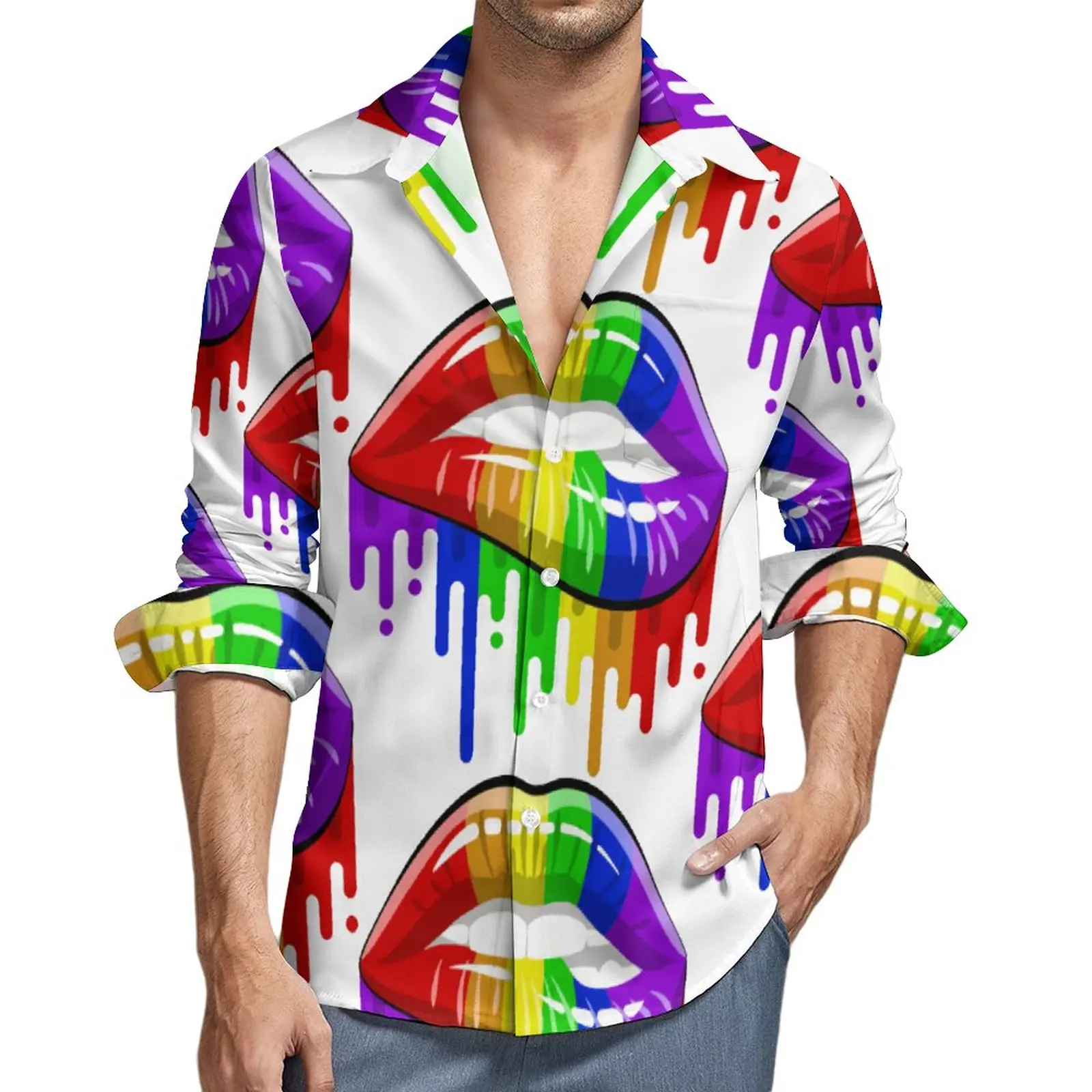 LGBT Lips in Rainbow Flag Colours Shirt Mens Pride Casual Shirts Street Graphic Blouses Long Sleeve Novelty Oversized Clothes
LGBT Lips in Rainbow Flag Colours Shirt Mens Pride Casual Shirts Street Graphic Blouses Long Sleeve Novelty Oversized Clothes