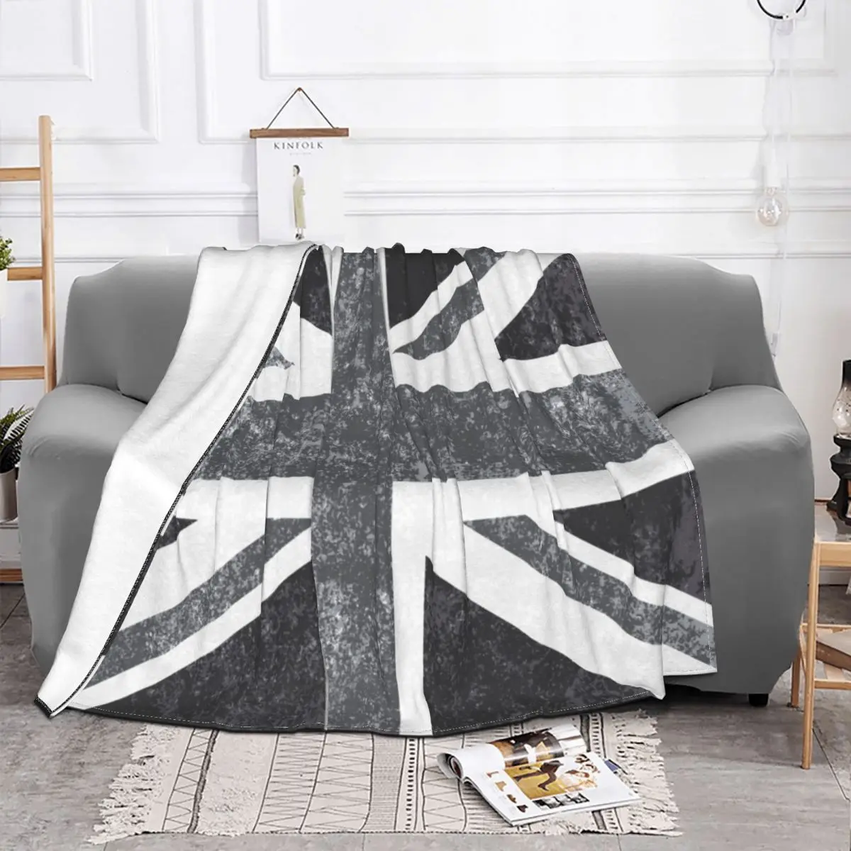 

Union Vintage Grayscale United Kingdom Flag Blankets Flannel Print Uk Multifunction Soft Throw Blankets for Bed Car Bedspread