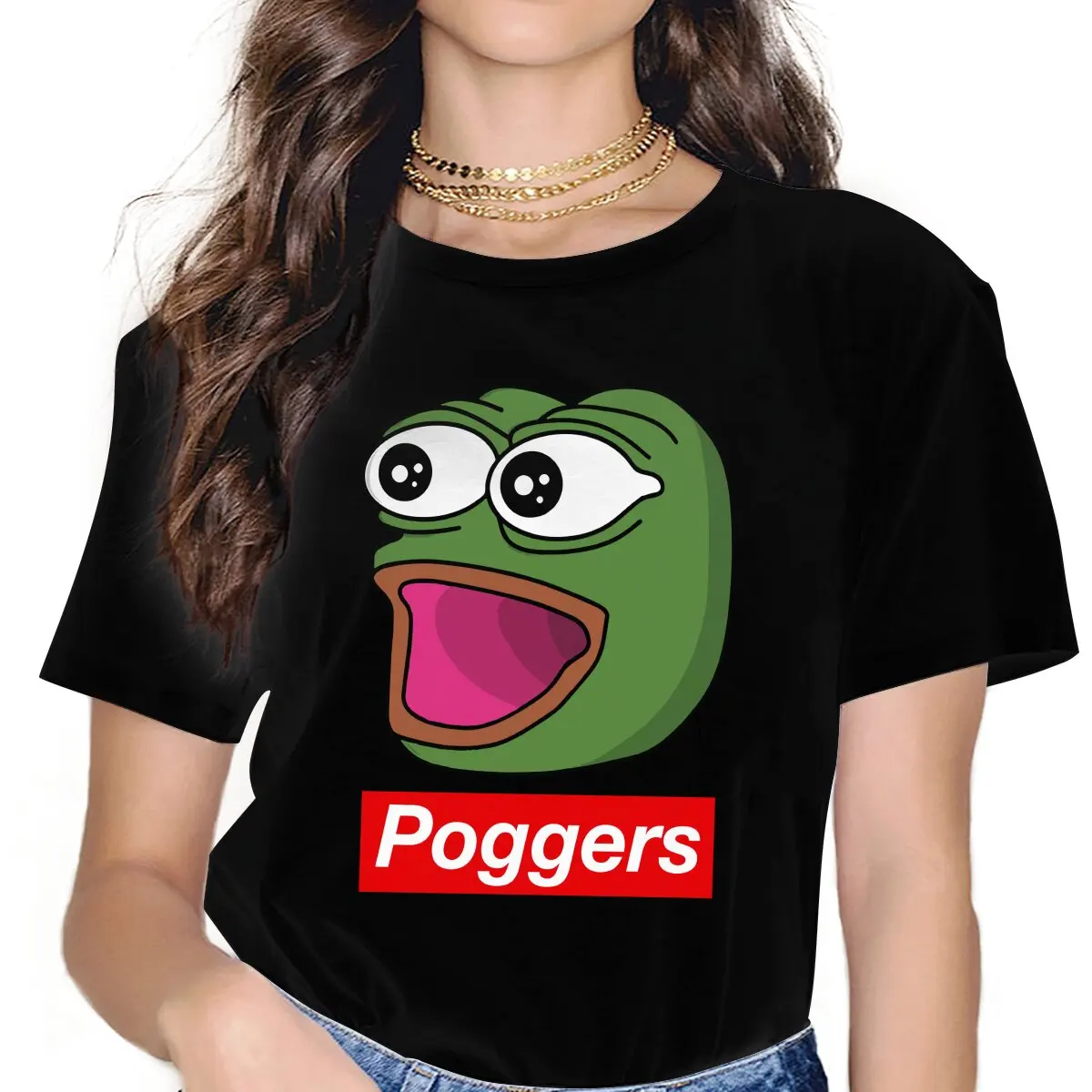 

Poggers Women TShirt Pepe Frog Animal Girls Y2k Graphic Tops O-neck Polyester Female T Shirt Humor Gift