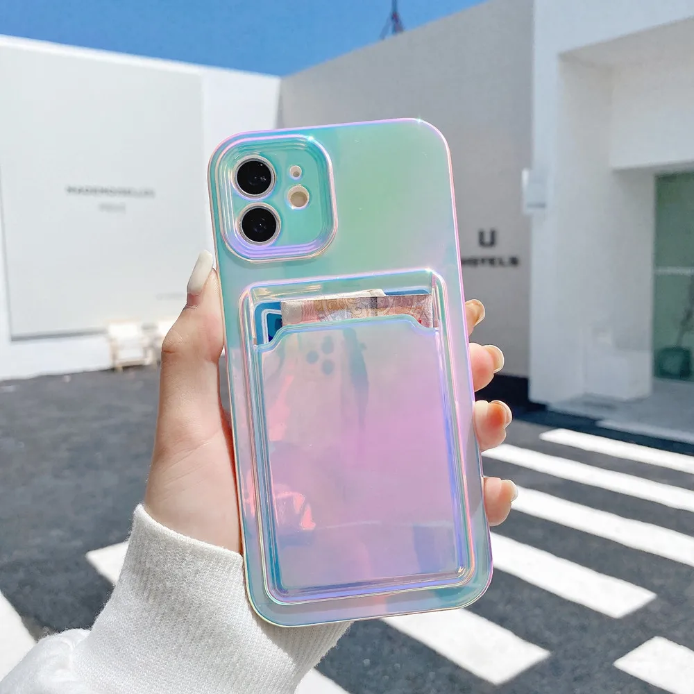 Модный Красочный чехол для телефона с держателем карт iPhone 13 12 11 Pro Max SE 2020 X XR 7 8 Plus