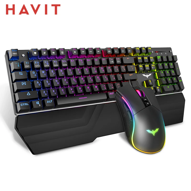 Игровая механическая клавиатура HAVIT 104 клавиши RGB-подсветка синие/красные