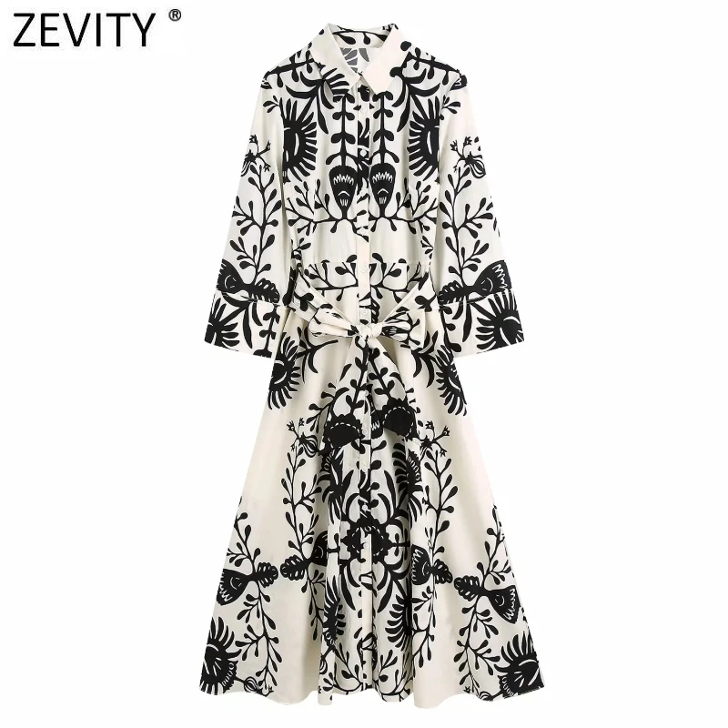Zevity Women Vintage Black Totem Print Bow Sashes Shirt Dress Female Chic Three Quarter Sleeve Casual Slim Midi Vestidos DS8640
Zevity Women Vintage Black Totem Print Bow Sashes Shirt Dress Female Chic Three Quarter Sleeve Casual Slim Midi Vestidos DS8640
