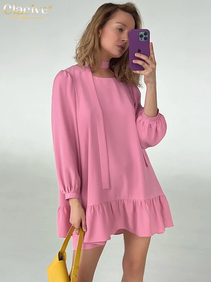 Clacive Casuasl Loose Pink Women Dress Fashion O-Neck Long Sleeve Office Lady Mini Dresses Elegant Classic Lace-Up Female Dress
Clacive Casuasl Loose Pink Women Dress Fashion O-Neck Long Sleeve Office Lady Mini Dresses Elegant Classic Lace-Up Female Dress