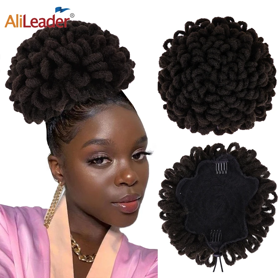 

Afro Puff Dreadlock Bun Ponytail Clip In Hair Extension Synthetic Faux Locs Braids Bun Drawstring Ponytail Hairpieces 1/2Pcs